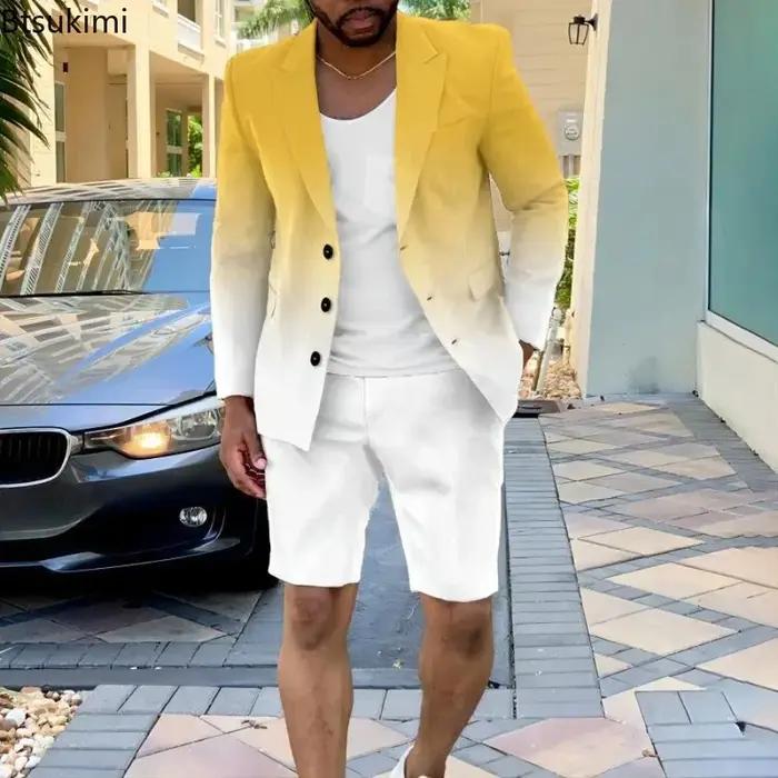 Ensemble deux pièces décontracté et élégant pour homme : costume d'été à manches longues et pantalon court