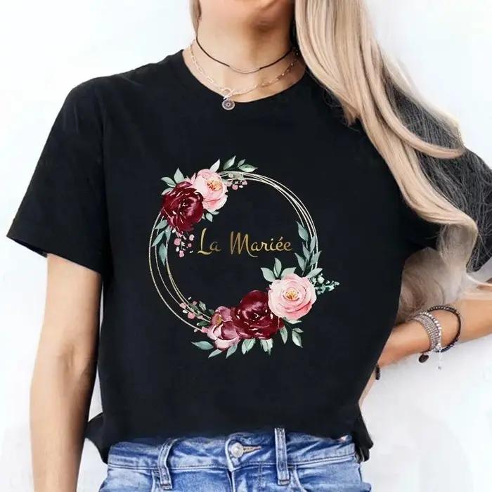 T-shirt Couronne pour EVJF junior décontracté printemps été polyester dessin animé pour demoiselles d'honneur mariage