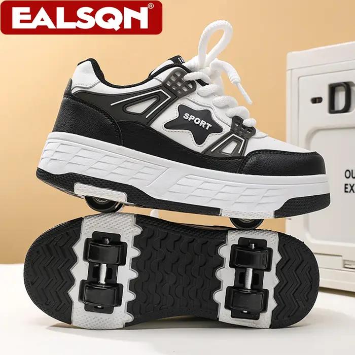 Chaussures de roller pour enfants à quatre roues détachables, baskets respirantes en polyester pour garçons et filles, 7-13 ans, occasions spéciales et activités extérieures