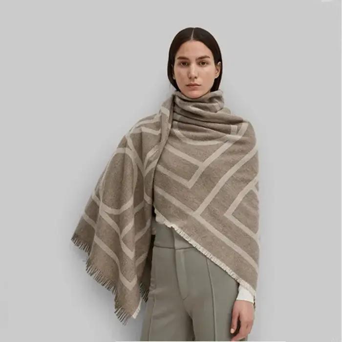 Écharpe en Cachemire Doux pour Femme, Écharpes Géométriques, Lettres, Châles, Épaissir, Chaud, Hiver