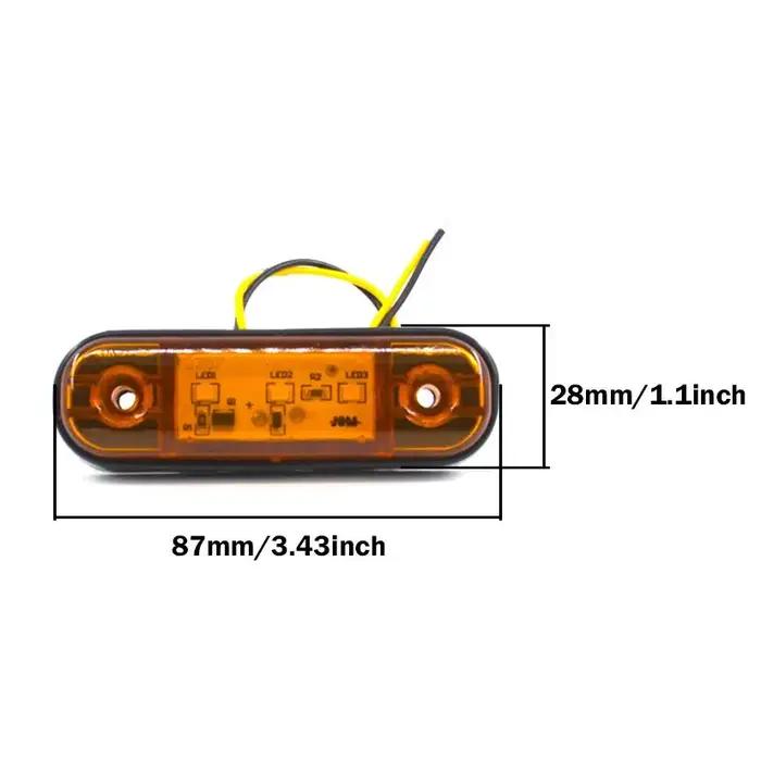 10 pièces 12V 24V voyant d'avertissement 3 LED feu de position latéral ovale dégagement Orange blanc