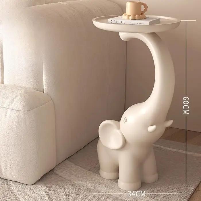 Table d'appoint en cuir crème éléphant, moderne et Chic, étagère de rangement ouverte, décor de cham