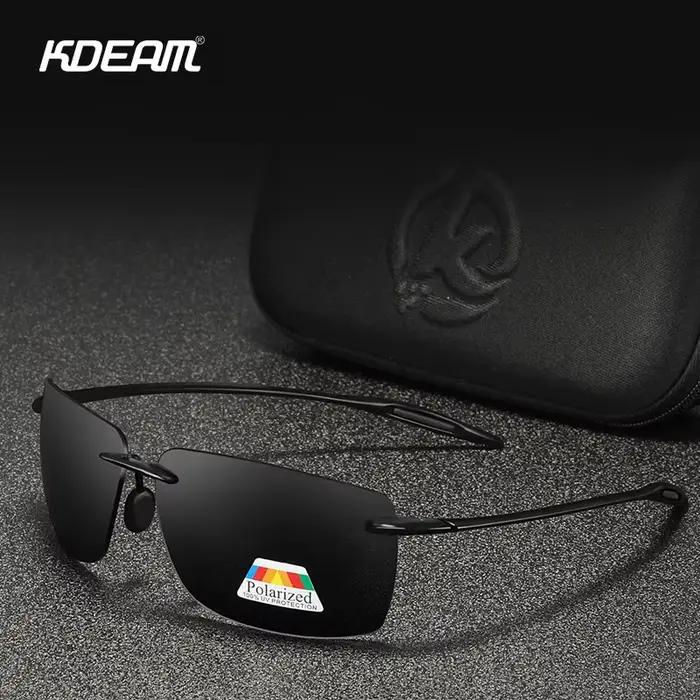 KDEAM – lunettes de soleil rectangulaires sans bords pour hommes, polarisées, ultralégères, matériau