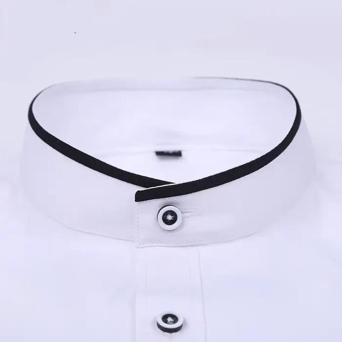 Chemise à col montant pour hommes, classique, col rond, coupe slim, col vertical, manches longues, c
