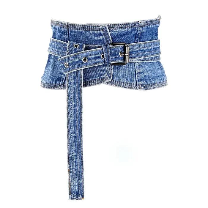 Denim couleur shapewear femmes gothique steamppunk taille cinchr Bustiers noir nickel boucle broche glisser
