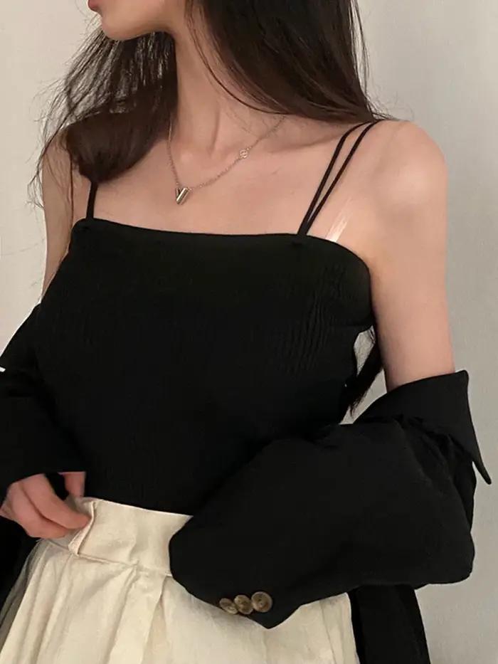 2025 décontracté femmes licou culture hauts été sans manches Camis dos nu sangle débardeur mince solide court femme Tube