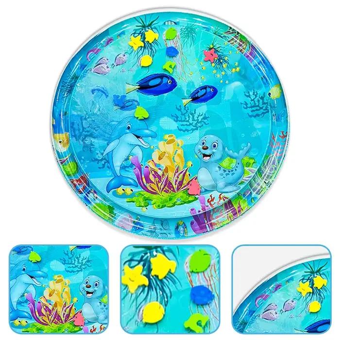 Grand tapis d'eau de jeu pour bébé, 100cm, motif de sceau de dauphin, tapis de jeu rond gonflable en