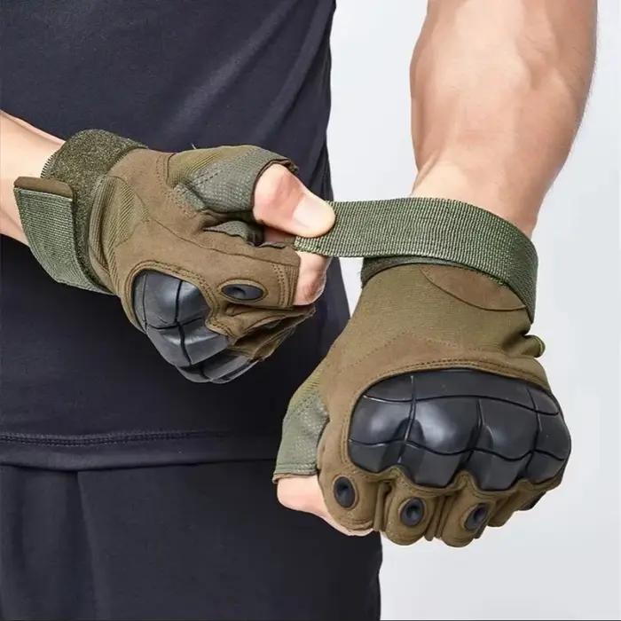 Gants mi-doigts tactiques à jointures renforcées pour chasse, paintball et sports outdoor extrêmes