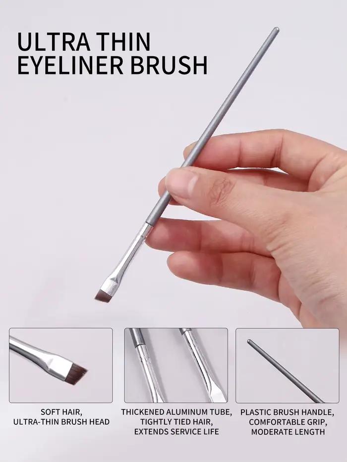 Ensemble de pinceaux Eyeliner à lame Super fine argentée, 12 pièces, pinceaux de maquillage doux, br