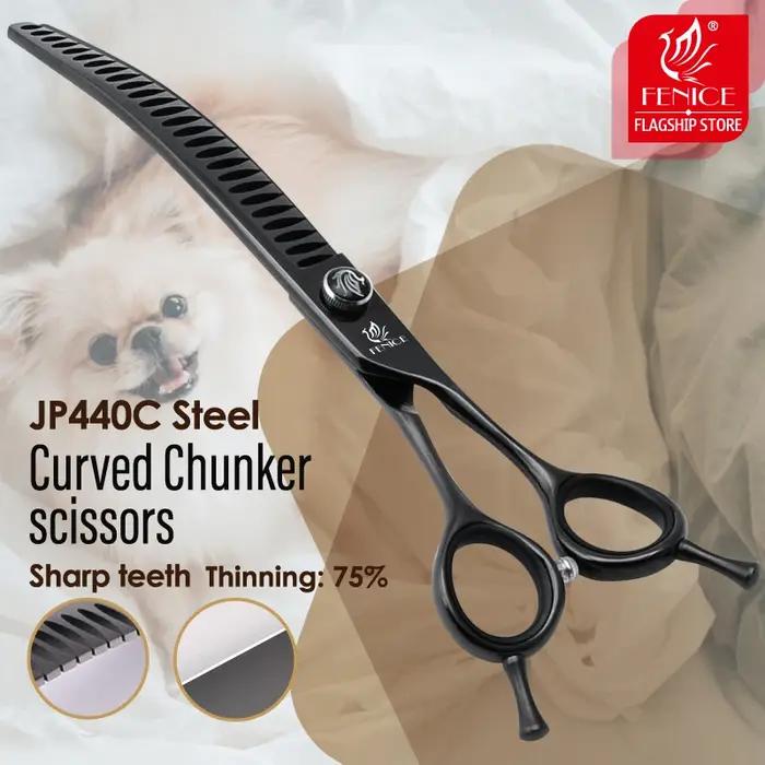 Fenice JP440C acier professionnel noir canin ciseaux de coiffure droit plus mince courbé Chunker toilettage pour