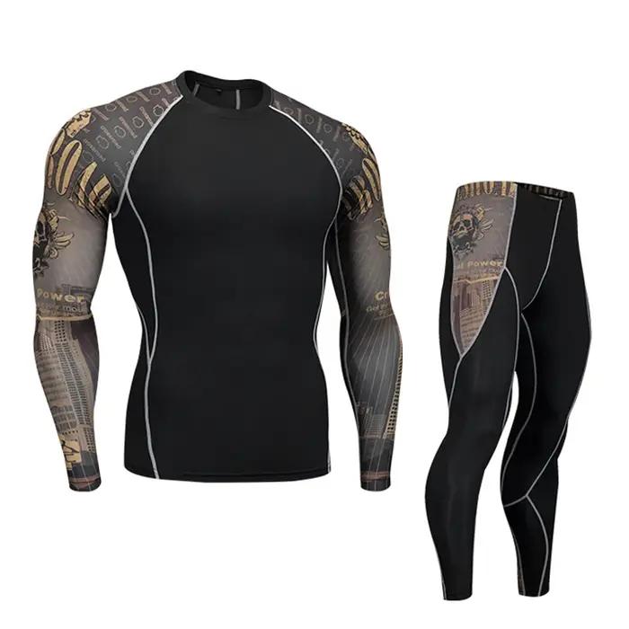 Ensemble de sous-vêtements thermiques compressés pour hommes en polyester et spandex pour activités sportives et loisirs hivernaux