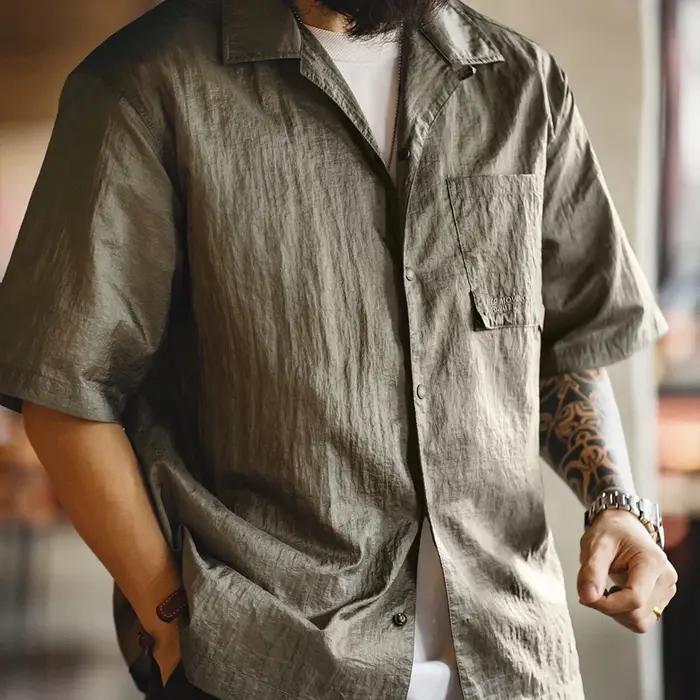 Maden – chemise d'été à col cubain pour hommes, légère et respirante, manches courtes, simple bouton