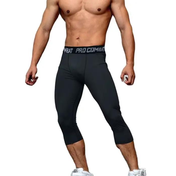 Pantalon court moulant 3/4 pour hommes, entraînement à Compression, Fitness, survêtement, course à p