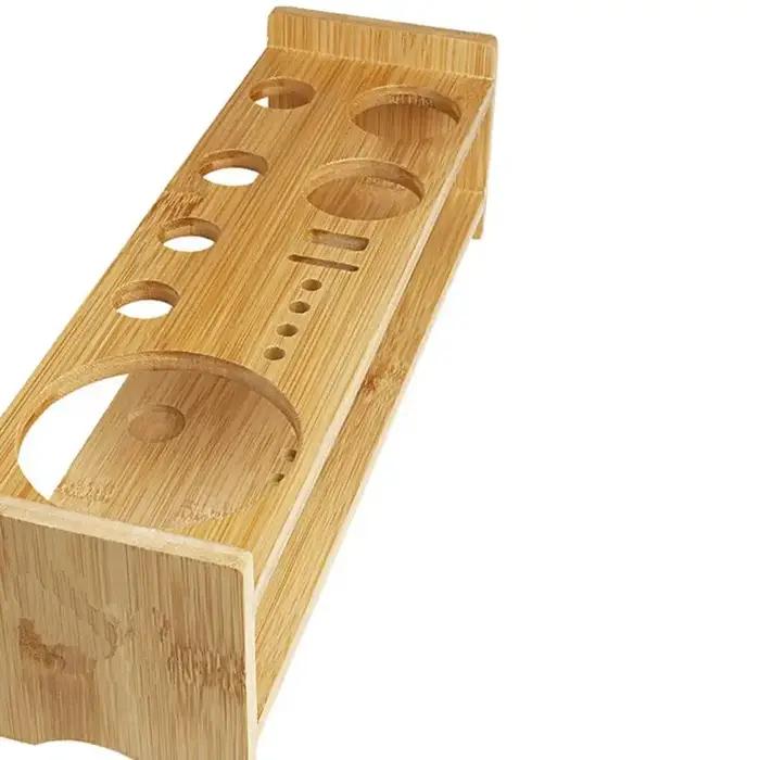 Support de rangement pour outils de barman en bambou compact et élégant pour mixologie professionnelle