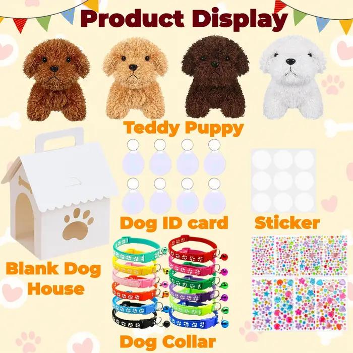 Mini chiens en peluche avec niches pour jouets - Kit de bricolage pour fêtes d'anniversaire et adoption de chiots - Idéal pour les activités créatives et les cadeaux d'anniversaire