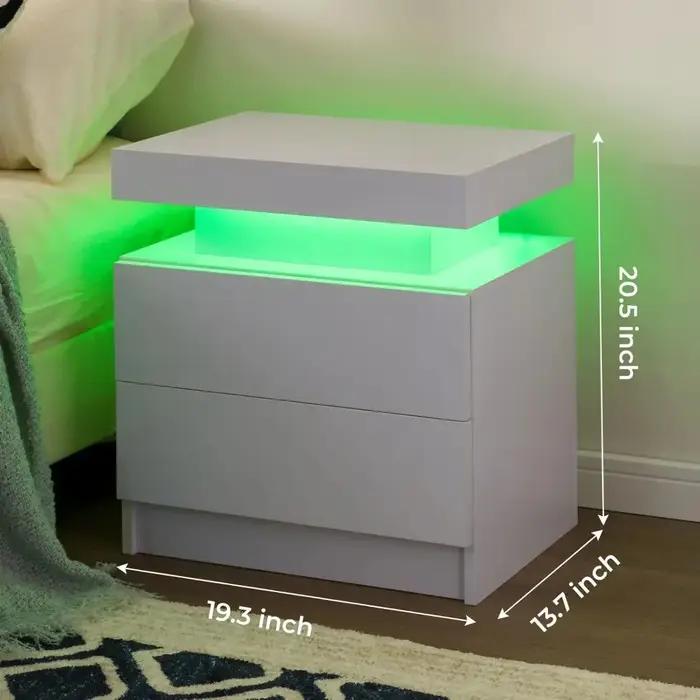 Ensemble de 2 tables de chevet LED avec 2 tiroirs, ensemble de 2 tables de chevet avec lumière LED,
