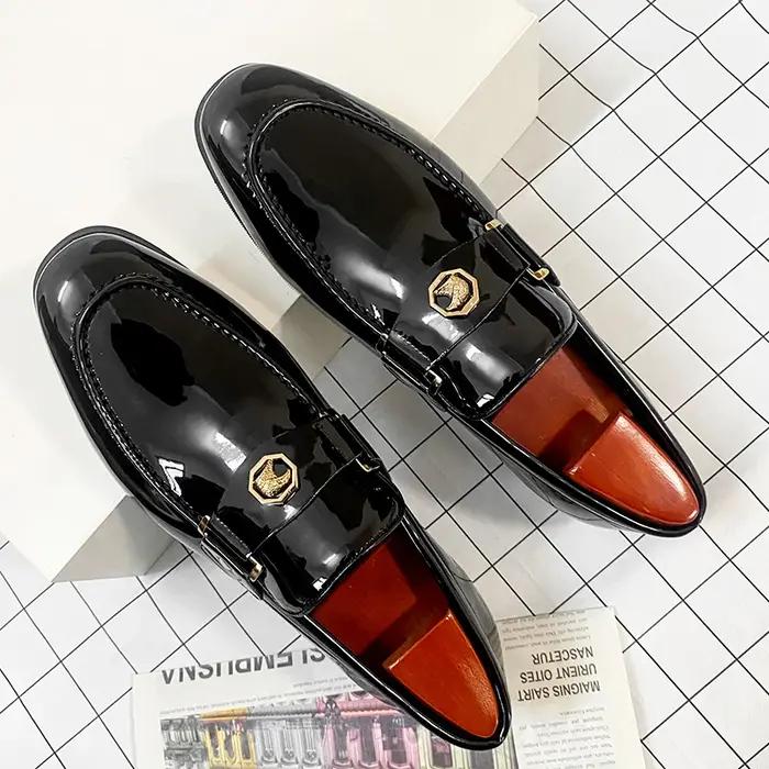 Nouveautés mocassins pour hommes chaussures en cuir noir brillant à boucle