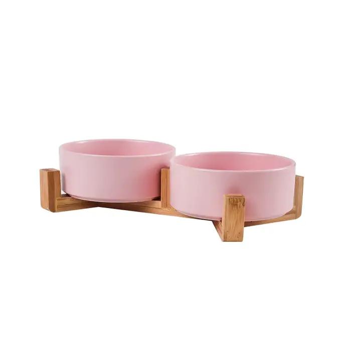 Filles en céramique avec support en bois pour animaux de compagnie