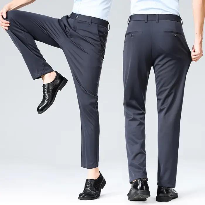 Pantalon d'été pour hommes, fin, droit, extensible, décontracté, sans Trace, sans repassage, tissu s