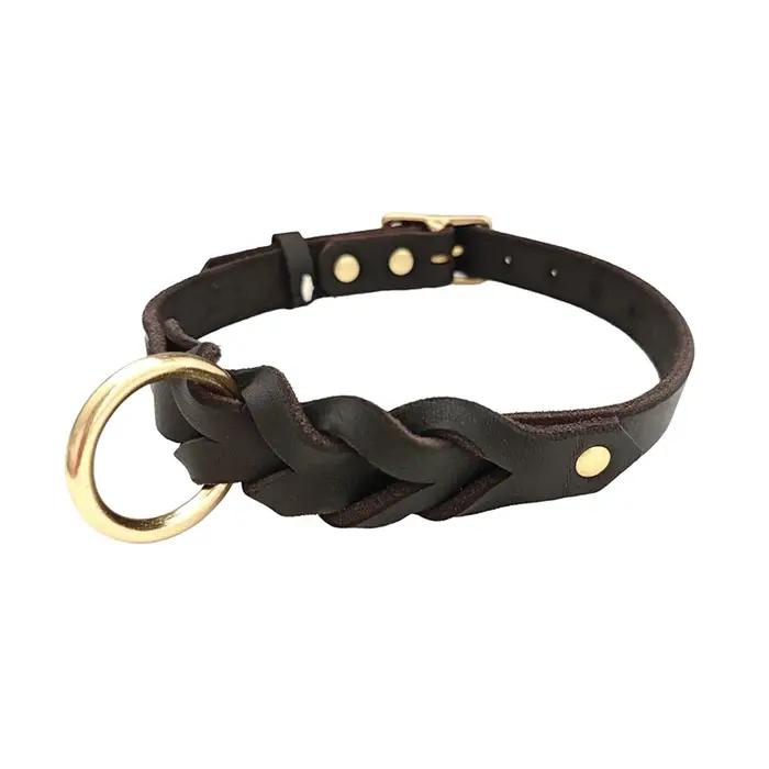 Collier pour chien de taille moyenne à grande en cuir véritable tressé