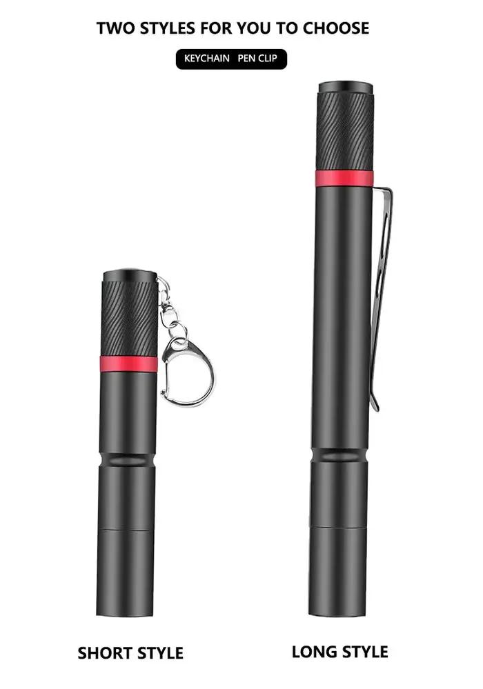 Mini lampe de poche portable à lumière LED, torche de poche, pince à stylo, porte-clés, piles AAA, 8