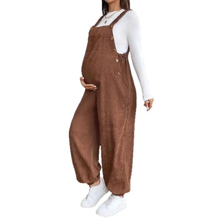 Salopette ample en velours côtelé polyester pour femmes enceintes mode maternité printemps automne hiver 2025 occasions spéciales