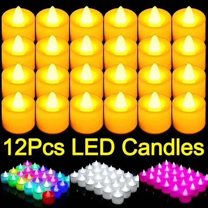 12-1 pièces bougies LED colorées à piles sans flamme photophore fausses bougies lampe de mariage fêt