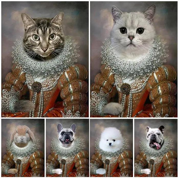 Portrait de reine chat chien animal de compagnie, cadeau drôle, images murales pour salon, affiche nordique, peinture sur toile d'art mural sans cadre