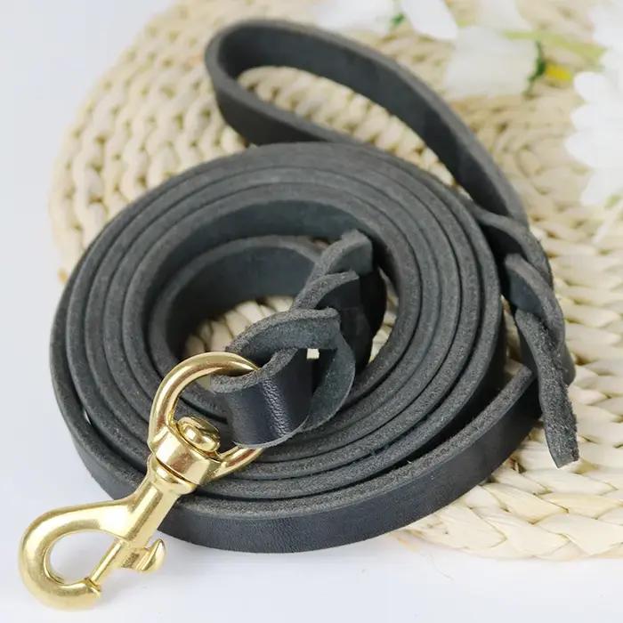 Laisse longue tressée en cuir véritable pour chiens
