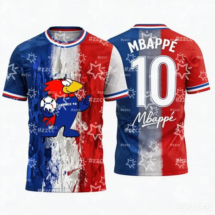 Maillot de football de l'équipe de France Mbappé 2026 haut sportif pour homme et femme, t-shirt d'entraînement pour enfants, vêtement polyester pour supporter l'équipe