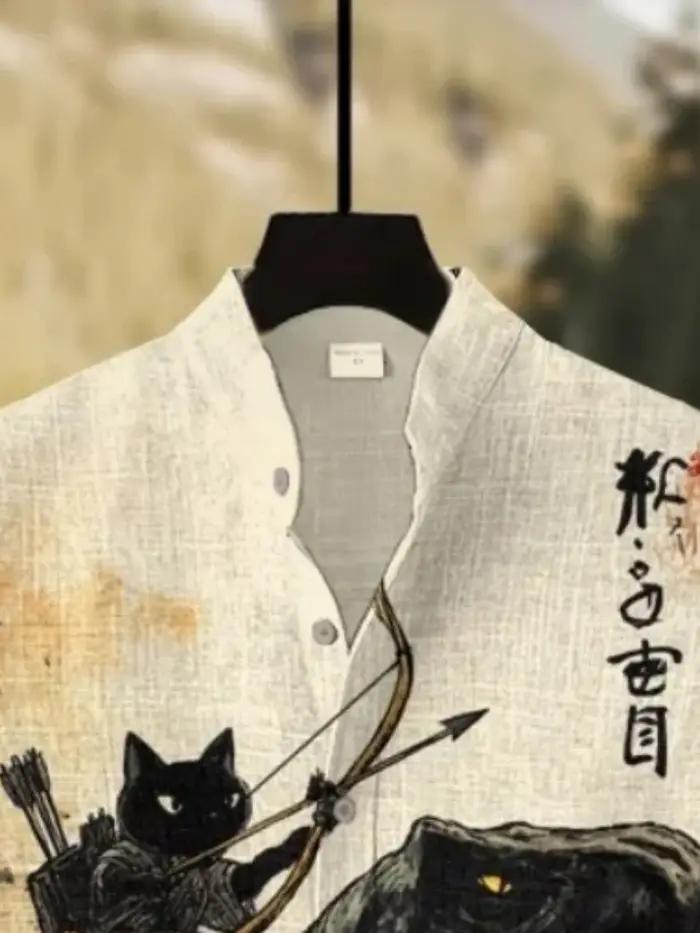 Chemise chat noir des années 60 pour hommes