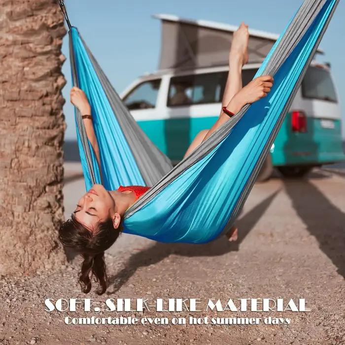 Hamac de Camping, accessoires de Camping, équipement pour l'extérieur et l'intérieur avec sangles d'arbre, hamacs légers en Nylon pour le tourisme et la randonnée