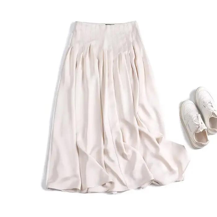 YENKYE printemps 2025 femmes Vintage taille haute côté fermeture éclair jupe plissée femme rue Beige