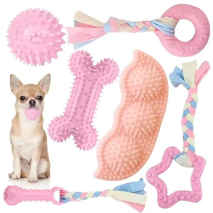 Jouets à mâcher pour chiens en caoutchouc souple rose et autres couleurs pour nettoyer les dents et favoriser le jeu interagissant avec des friandises pour petits et moyens chiens occasions spéciales