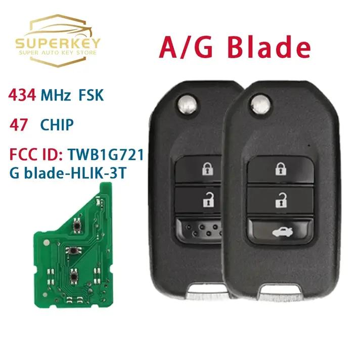 SUPERKEY – clé télécommande à lame A/G, puce ID47 433Mhz, pour Honda Accord Civic City CRV Jazz XR-V