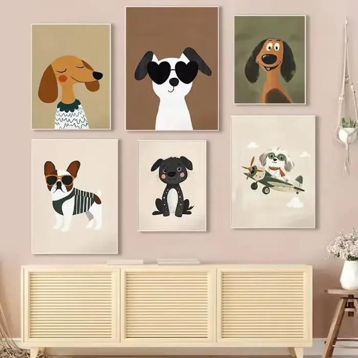 Affiche d'illustrations de chien de dessin animé coloré