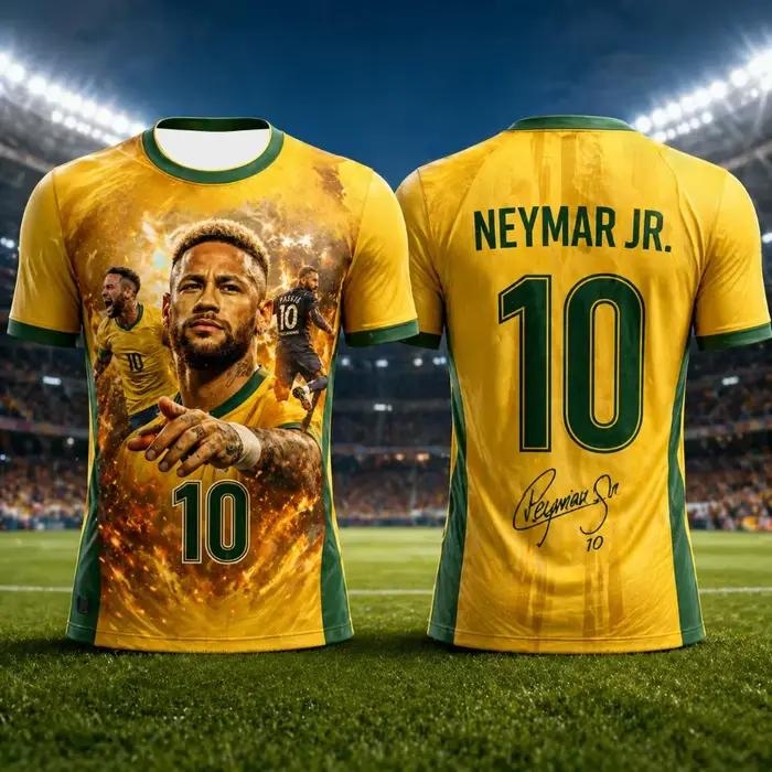 Numéro de l'équipe nationale du Brésil Maillot de football Neymar pour 10 joueurs, T-shirt sportif pour homme été 2026, tissu respirant et à séchage rapide