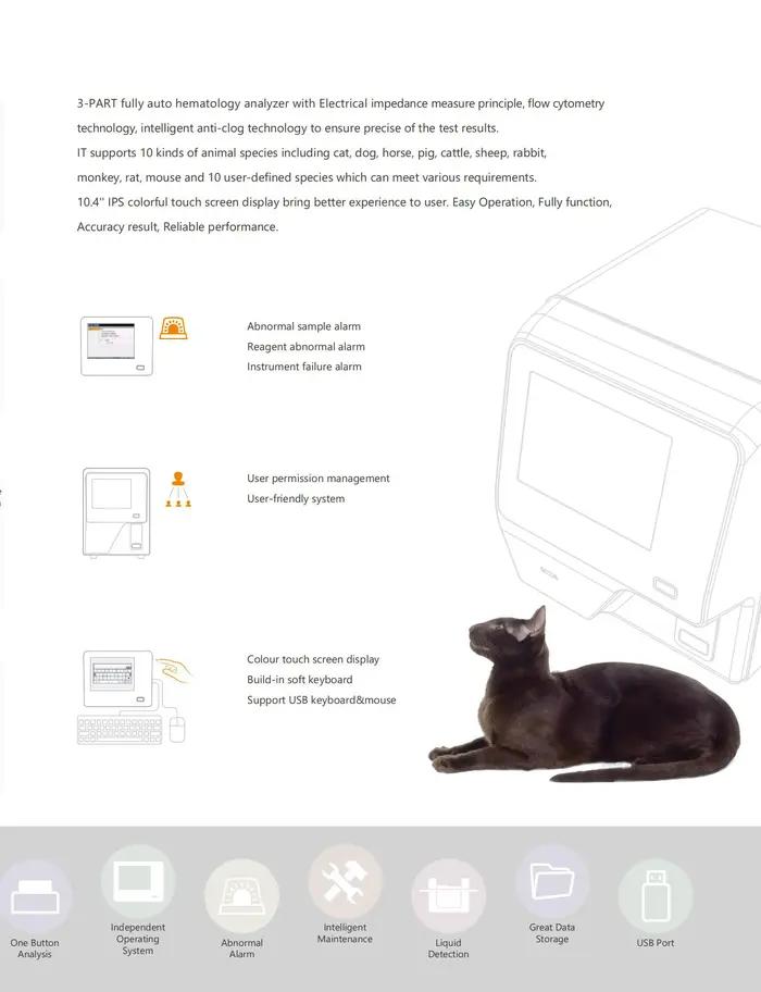 Vétérinaire Animal médical entièrement automatique hémologie 3 parties hématologie analyseur de sang