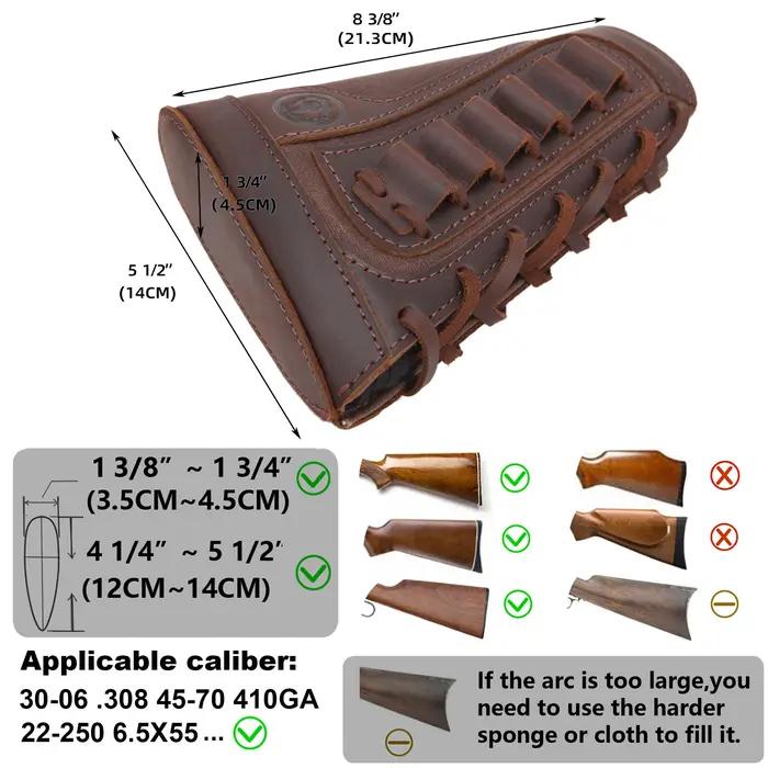 Crosse de fusil en cuir avec aide-joue, installation facile pour calibres .308 .45-70 .30-30 .22LR 12GA