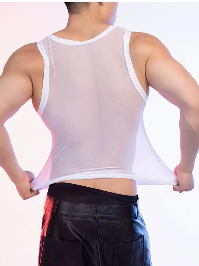 Chemise transparente pour homme, vêtement sexy, mince, précieux, en Y, respirant, en fibre, boîte de nuit, haute élasticité