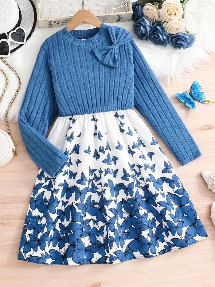 Robe en tricot décontractée pour filles de 8 à 12 ans, style printemps-automne, avec col rond, desig