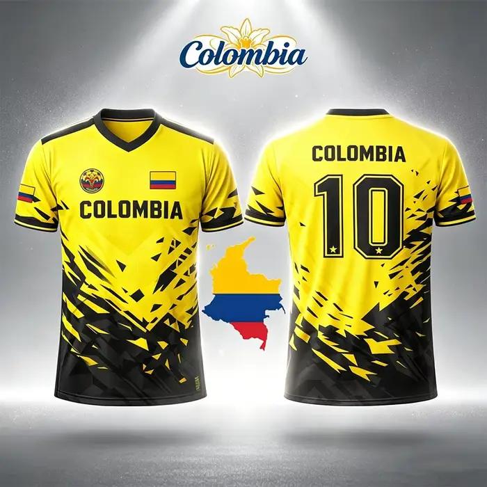 Nouveau Maillot de Foot 2026 Imprimé Drapeau Columbia pour Homme – T-shirt Sportif Respirant Col V Unisexe – Entraînement Décontracté Streetwear – Cadeau Idéal pour les Fans