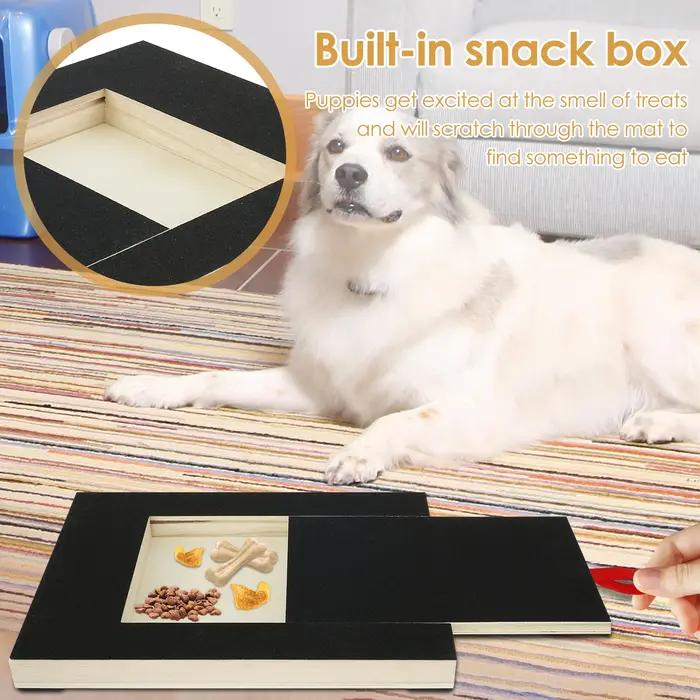 Planche à gratter pour ongles de chien avec boîte de friandises intégrée, tampon de meulage pour chiots en bois, lime à ongles pour chien, planche à papier de verre pour chiens de petite et moyenne taille occasions spéciales