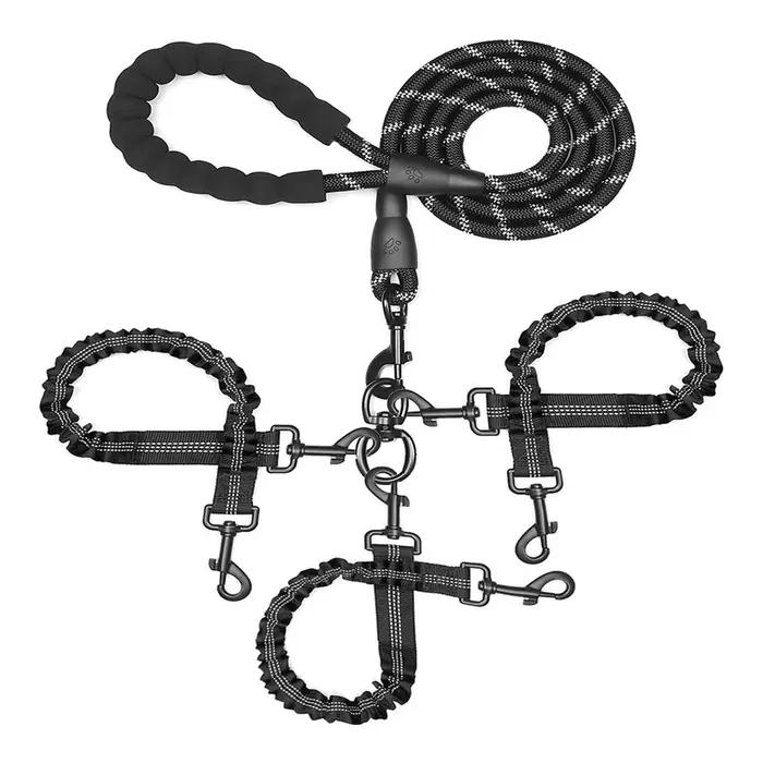 Laisse pour 3 chiens anti-emmêlement robuste avec amortisseur de chocs et poignée amovible pour promenade sécurisée et confortable