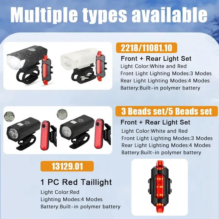 Feu avant de vélo Rechargeable USB, feu arrière rouge, facile à installer, 3 Modes, accessoires de v