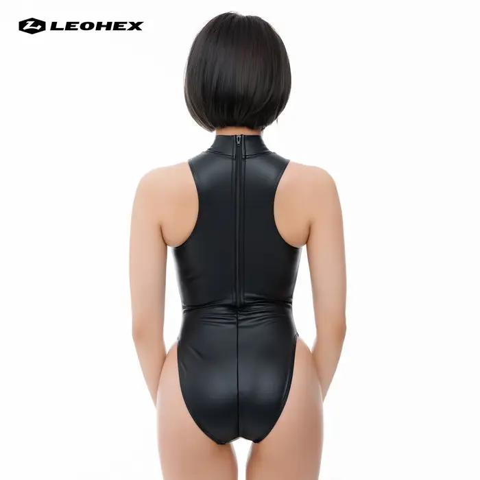 LEOHEX – maillot de bain une pièce pour femmes, finition mate, col haut, serré, photographie, tissu