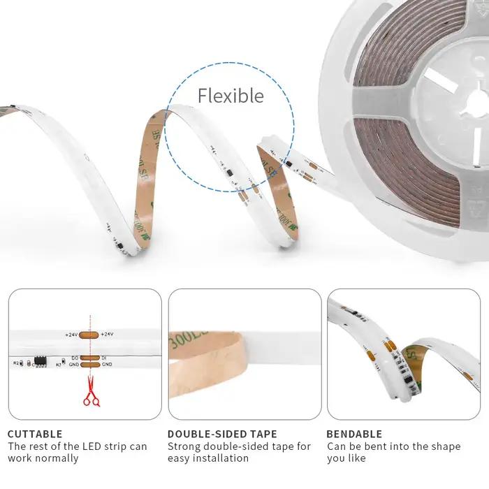 Bande lumineuse LED COB RGBIC WS2811, 360 576 720 diodes/m, adressable, couleur de rêve SPI, Flexibl