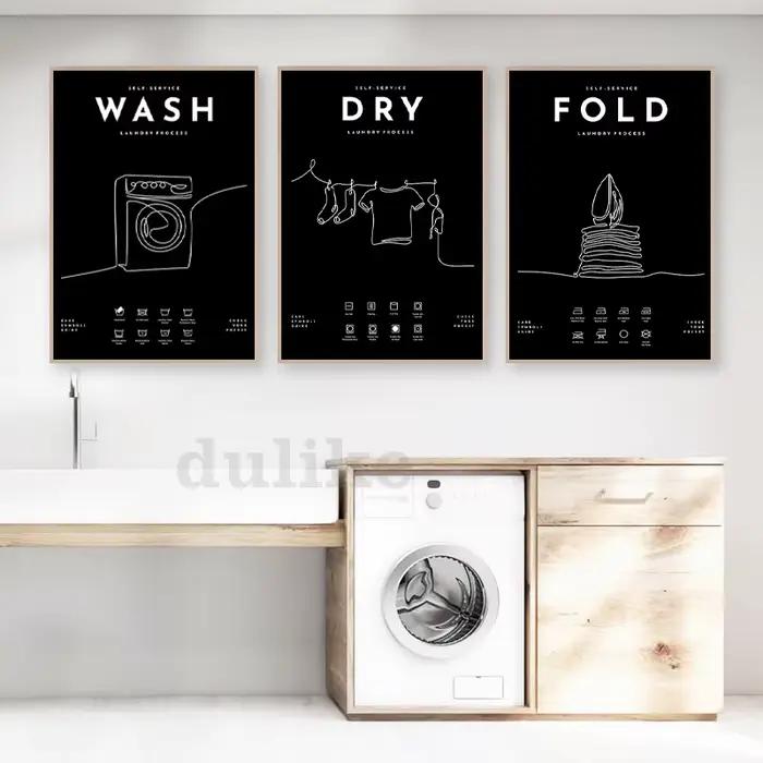 Affiche de guidage des symboles d'entretien du linge imprimés d'art pliables pour salle à laver décoration murale images peinture toile