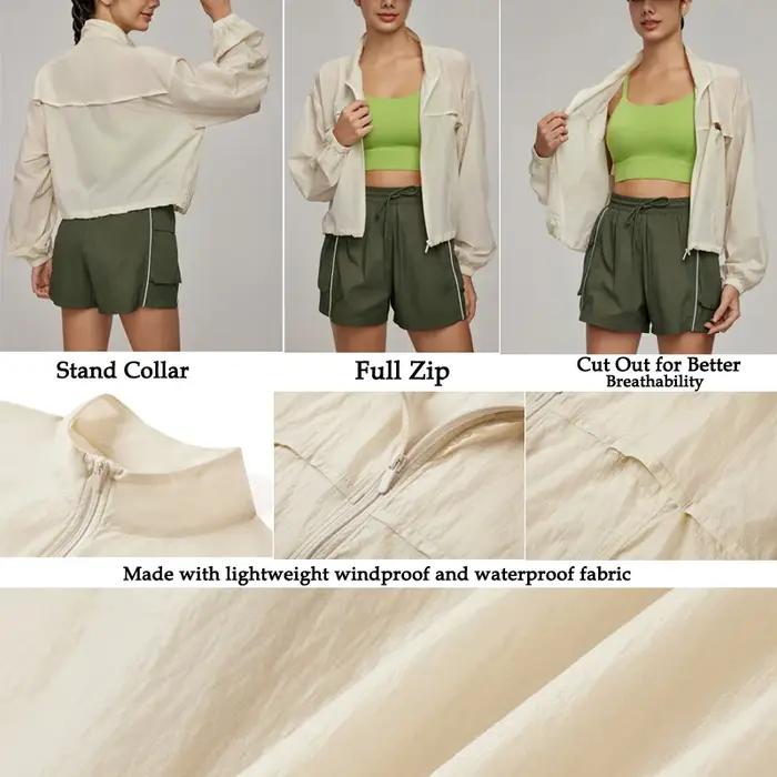 VITALINOVO Veste de sport légère à fermeture éclair pour femme Col montant Veste de randonnée coupe-
