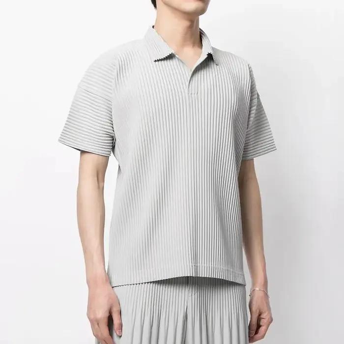 ISSEY T-Shirt 2026 nouveauté japonais Miyake Style haut plissé avec col ample polyvalent décontracté à manches courtes Polo